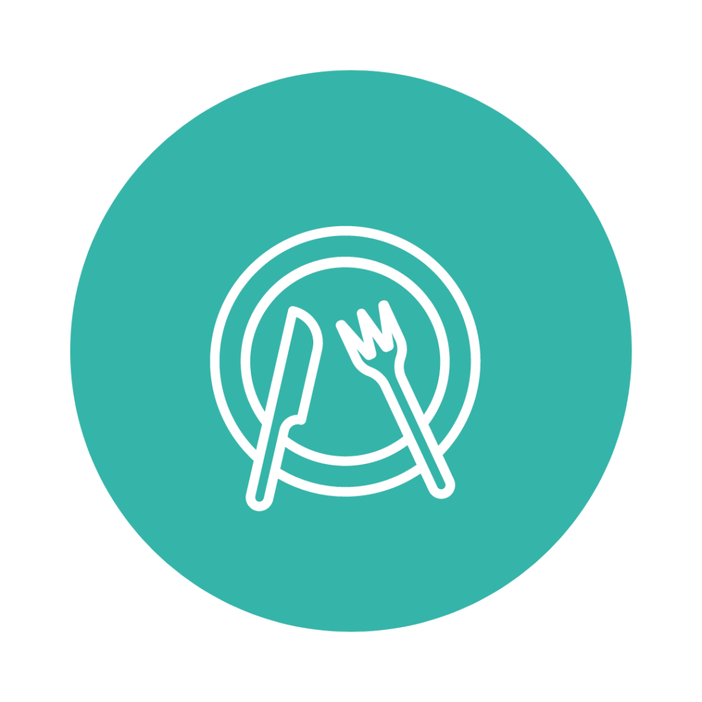 Icon of a plate, fork, knife.