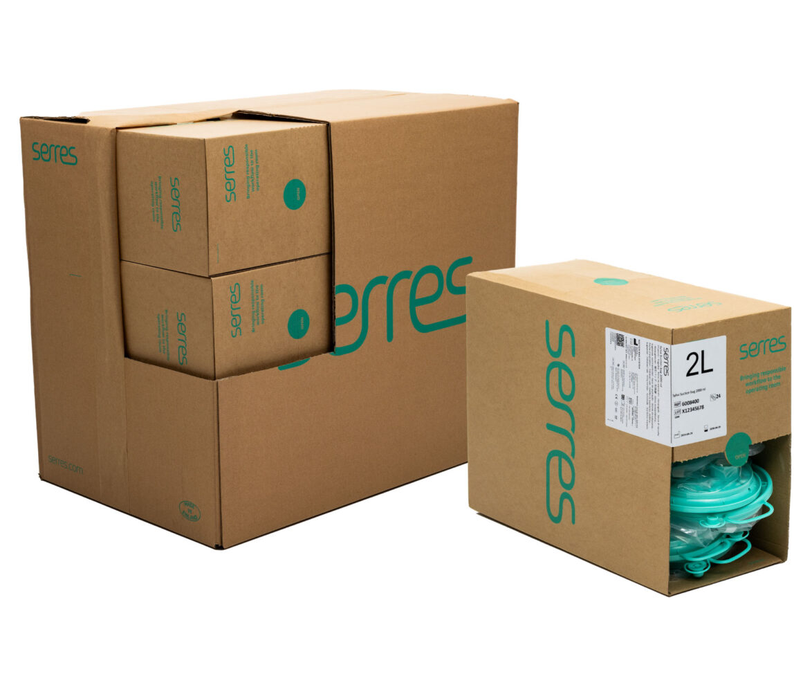 Transport box and dispenser box of Serres Sylva Suction bags.